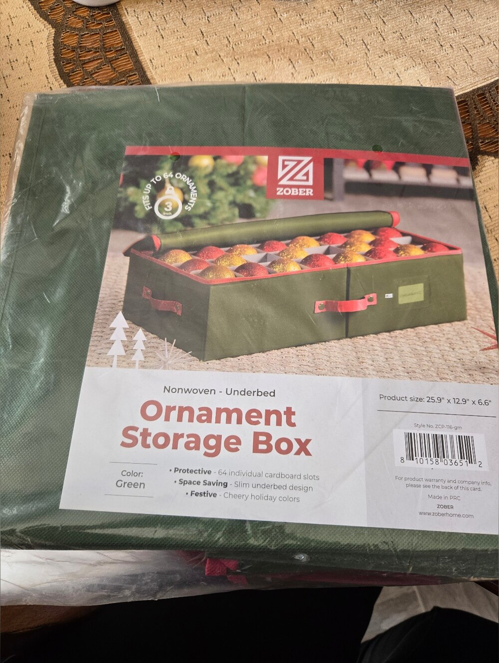 Green Ornament Storage Box - Underbed Organizer